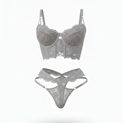 ست فانتزی نیم‌تنه فنر دار و شورت طوسی گلوریا 1212