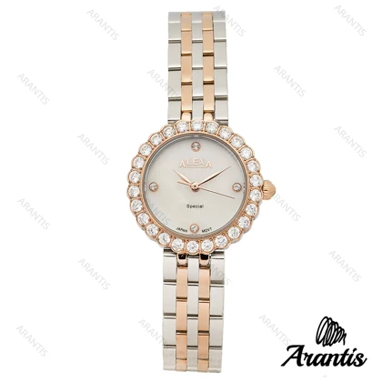 ساعت الکسا 2002z زنانه رزگلد سیلور دور نگین w-10134