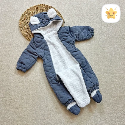 کاپشن سرهمی نوزادی گوش دار پاپوش داخل تمام خز مدل ببر کوچولو