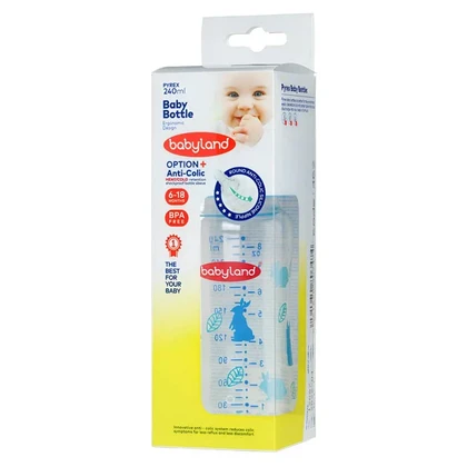 شیشه شیر پیرکس بی بی لند 150 میلی لیتر آبی