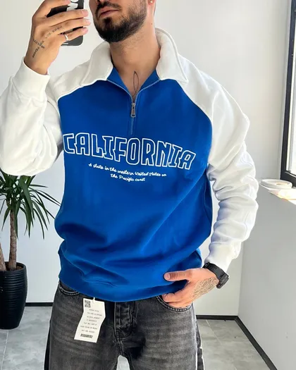 دورس نیم زیپ داخل کرک CALIFORNIA رنگ آبی آستین سفید