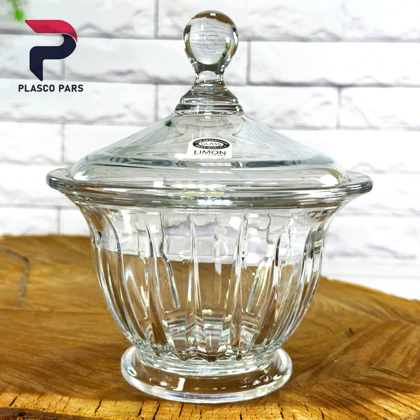 شکلات خوری گرد شیشه ای شیار دار لیمون