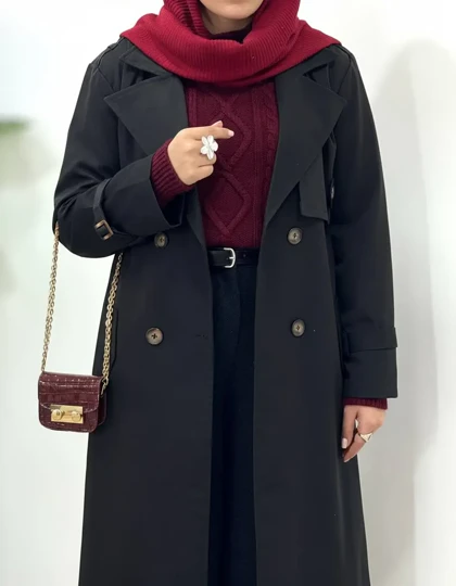 بارانی بلند آستردار آذین