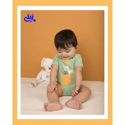 زیردکمه آستین کوتاه پسرانه نوزادی نیلی طرح ZOO