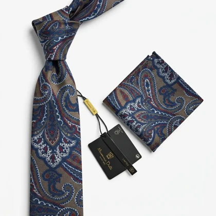کراوات و پوشت دستدوز طرح بوته و جقه درشت برند Massimo Dutti