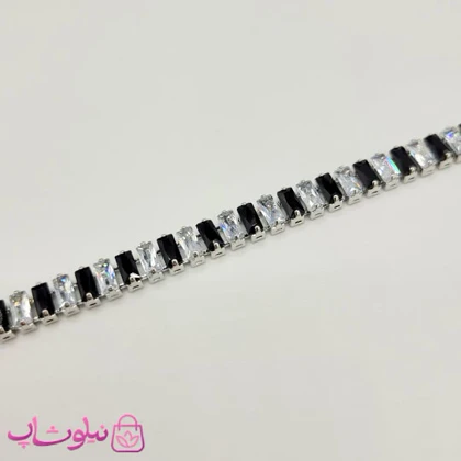 گردنبند زنانه تنیسی پهن دورنگ مشکی سفید کد 2598