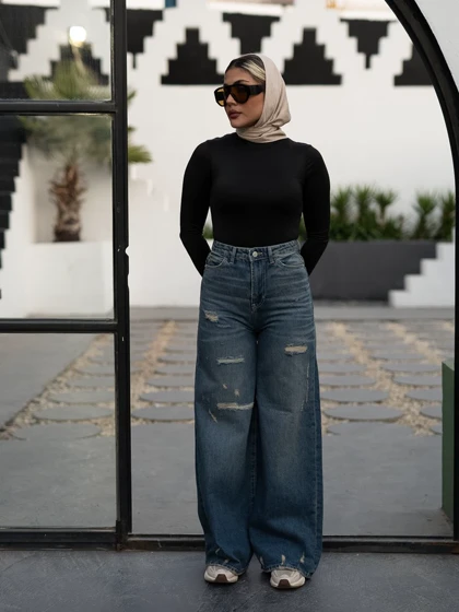 شلوارجین زنانه مدل وایدلگ قد110