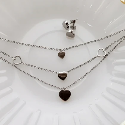 نیم ست قلب نقره ای