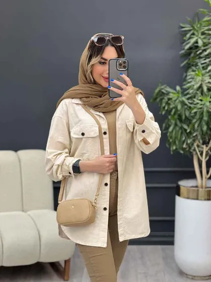 مانتو لینن سر جیب دکمه وینا