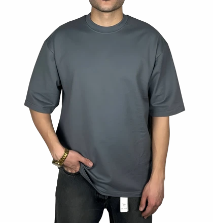 تیشرت آستین کوتاه طوسی ساده پارچه ماکان