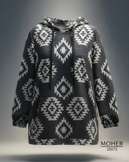 هودی زنانه سایز بزرگ طرح هندسی