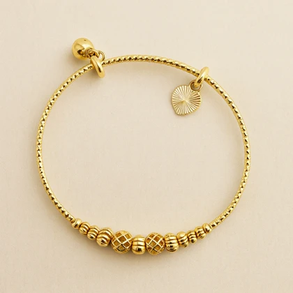 دستبند استیل و طلایی مهره‌ای با آویز قلب