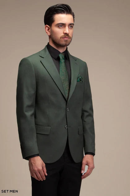 کت تک مردانه یقه انگلیسی نیم آستر دو دکمه دو چاک