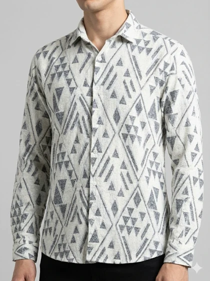پیراهن کنفی مردانه آستین بلند طرحدار طوسی روشن 601