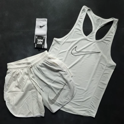 ست رکابی و شلوارک نایکی با تم سفید + جوراب