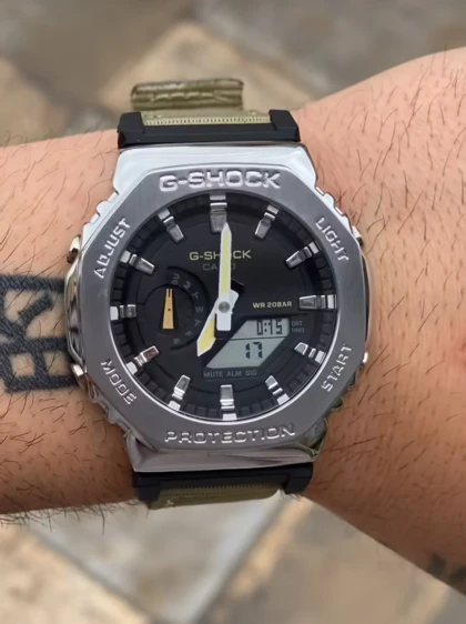 ساعت جی شاک2100بند برزنتی سبز زیتونی