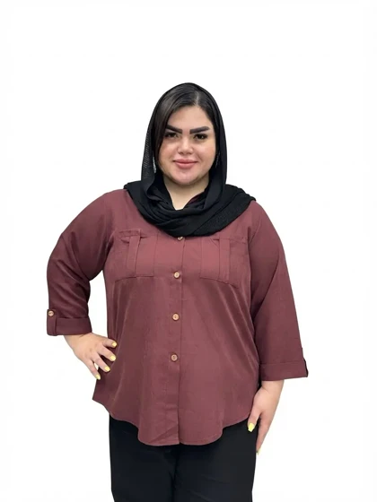 شومیز مانتویی کتان سیلک سایز بزرگ زنانه دکمه دار