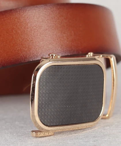 کمربند ریلی مردانه عسلی مستطیلی 4040