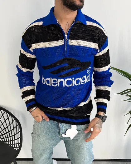 بافت نیم زیپ نازک BALENCIAGA رنگ آبی مشکی