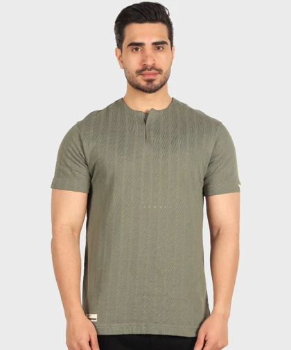 تیشرت یقه کوبایی ساده 4207