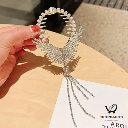 گیره مو زنانه مدل آبشاری گوجه ای طرح بال فرشته آویز دار