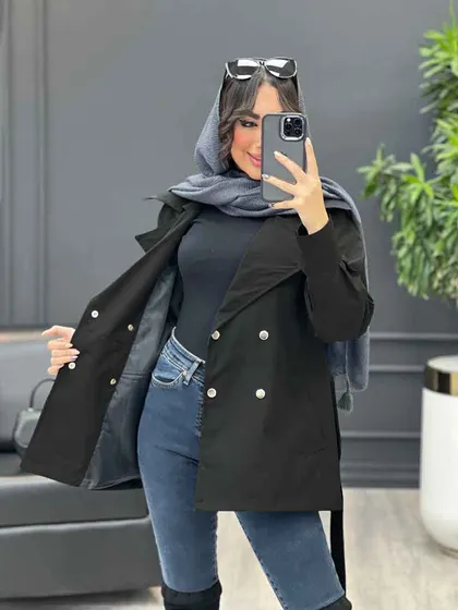 بارانی چهاردکمه کمر دار
