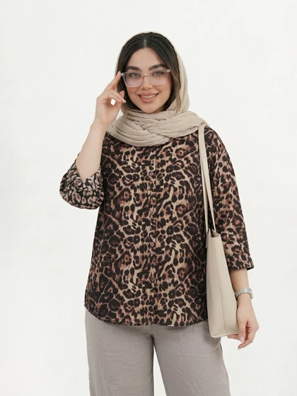 شومیز پلنگی جلو دکمه
