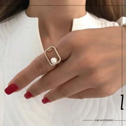 انگشتر مستطیلی تک مروارید