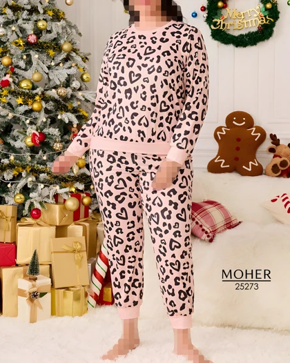 ست لباس راحتی زنانه سایز بزرگ طرح پلنگی قلبی