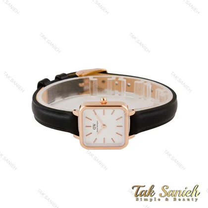 ساعت دی دبلیو زنانه مربعی رزگلد بند چرم صفحه سفید DW-4801-L
