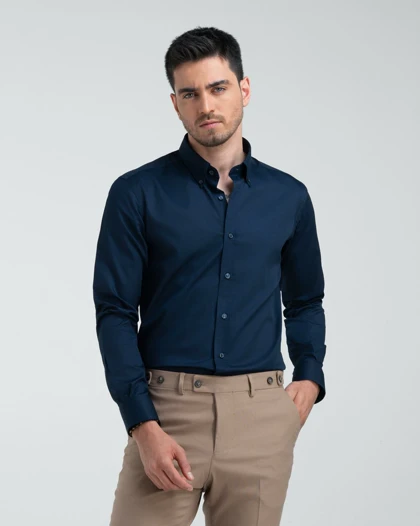 ام کی کالکشن پیراهن آستین بلند mk-1081-navy-blue