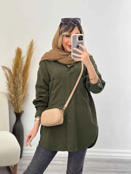 مانتو دکمه مخفی برش‌دار