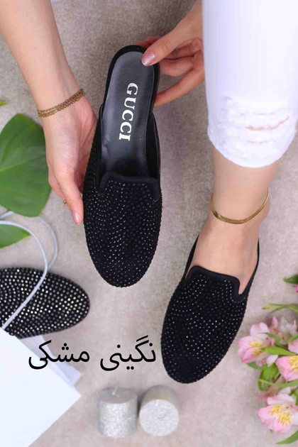 کفش صندل زنانه تابستانی جلو بسته گوچی نگینی