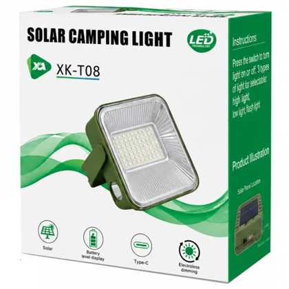چراغ کمپینگ خورشیدی مدل XK-T08 با شارژ تایپ سی