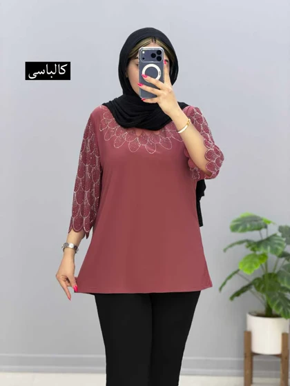 بلوز یقه گرد کرپ طاووس کد 205624