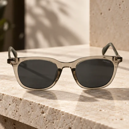 عینک آفتابی پرادا R2801-3 فریم شفاف قهوه ای Prada-10039-U
