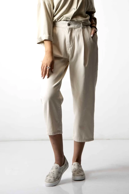 شلوار کتان پیلی دار پشت کش زنانه