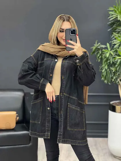 مانتو جین جیب کج