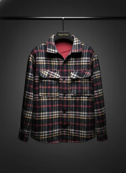 جکت فوتر چهارخونه پشمی گرماژ بالا سنگین وزن اولد مانی باکسی