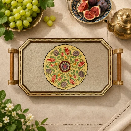 سینی چوبی دور خاتم کار دست کد m0329 گالری ساعت ضرابی