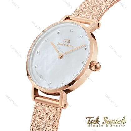 ساعت دنیل ولینگتون رزگلد زنانه صفحه صدف سفید نگین‌دار DW-4311-28-L