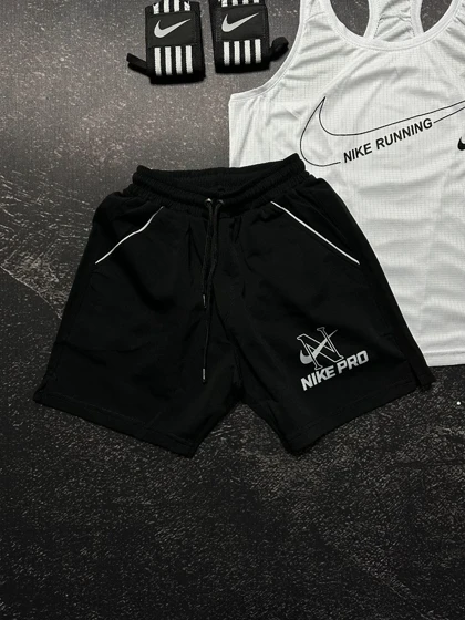 پکیج کد E1031 شامل رکابی + شلوارک + جوراب + هدبند + مچ بند با تم سفید مشکی🤍👌