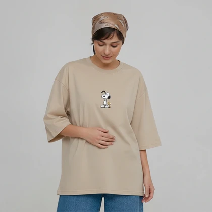 تیشرت زنانه لانگ طرح سگ کوچولو سایز فری (پنبه ضمانتی) در 7 رنگ