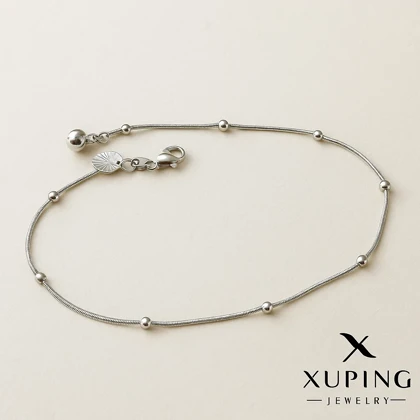 پابند استیل نقره‌ای زنانه مدل مینیمال با مهره برجسته – Xuping