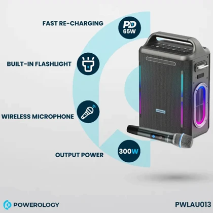 اسپیکر بلوتوثی با میکروفون کارائوکه پاورولوژی PWLAU013