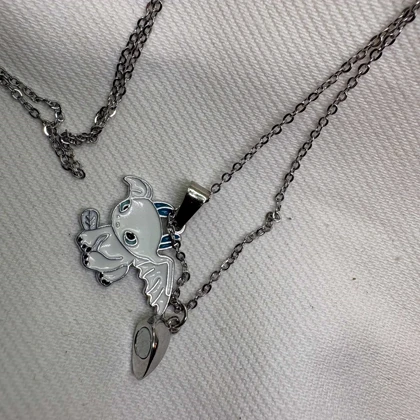 ست گردنبند دو نفره مدل «اژدها و قلب مگنتی» | پلاک مکمل با زنجیر دیپلمات استیل