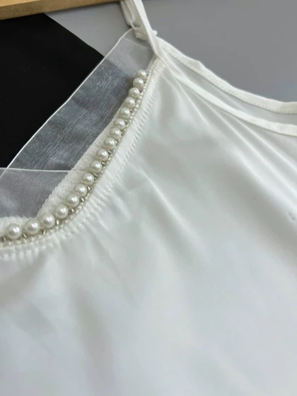 تاپ ساتن یقه مروارید کد 2807