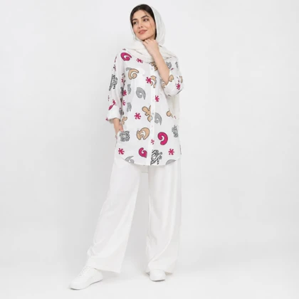 مانتو زنانه لینن طرح دار پازل کد 205