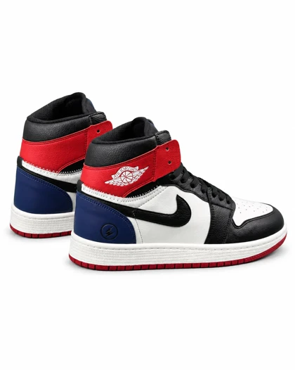 کفش کتانی مردانه مدل جردن وان ساق‌دار سفید مشکی قرمز Nike jordan1
