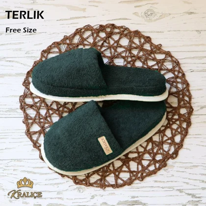 دمپایی حوله ای طرح کرالیچ رنگ یشمی تیره